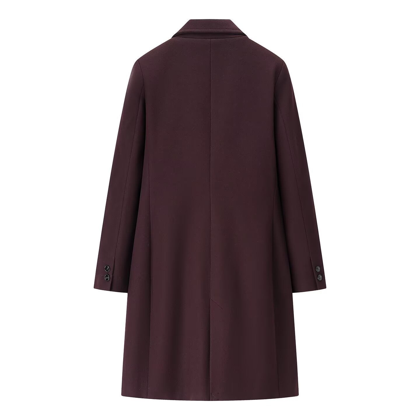 Ladies Elegant Longline Wool Blend Coat with Notched Collar and Welt Pockets Chichicherry