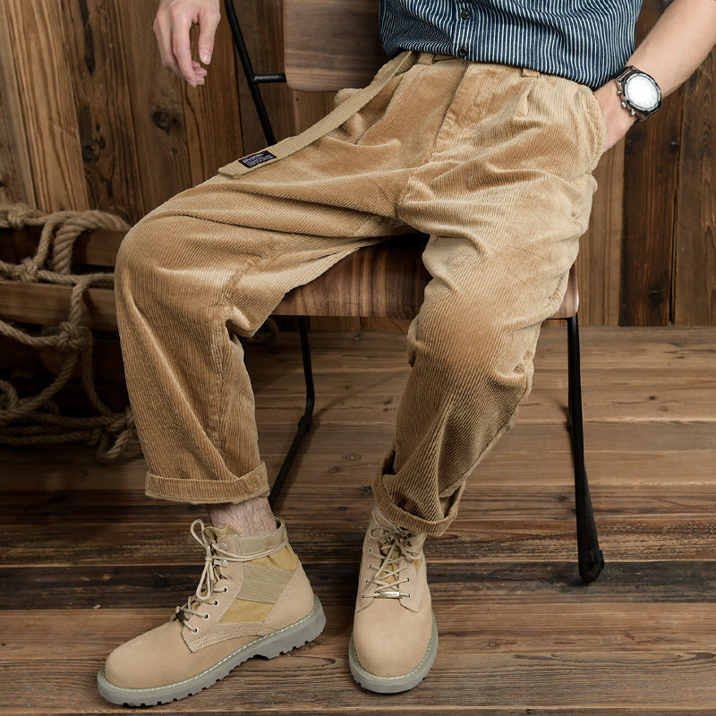 Men's corduroy pants in relaxed fit with tapered shape and canvas belt Chichicherry
