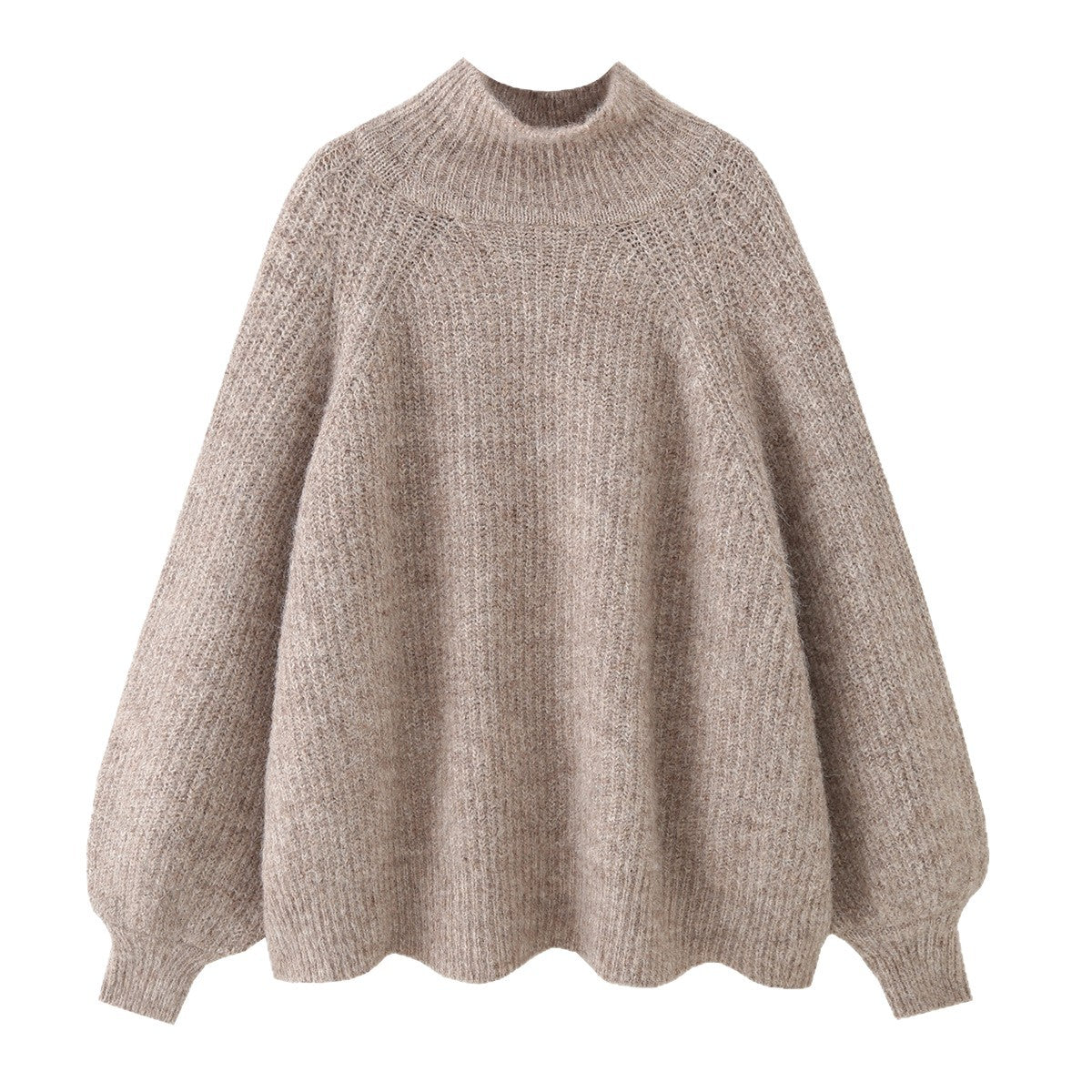 Women Oversize Mohair-Optic Knit Sweater with Stand-Up Collar and Balloon Sleeves Chichicherry