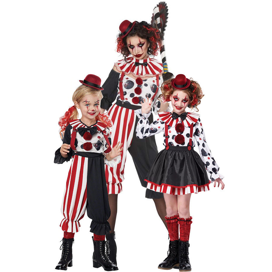 Girl Clown Costume with Striped Overall and Funny Accessories Chichicherry