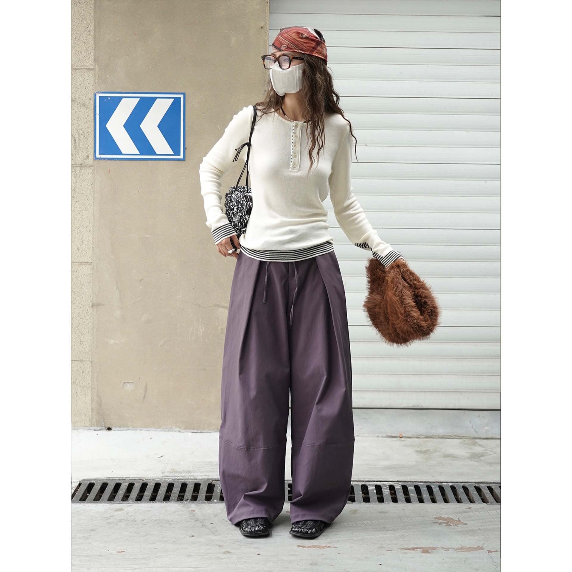 Ladies Extra Wide High-Waist Culotte with Draped Front Panel and Drawstring Waist Chichicherry