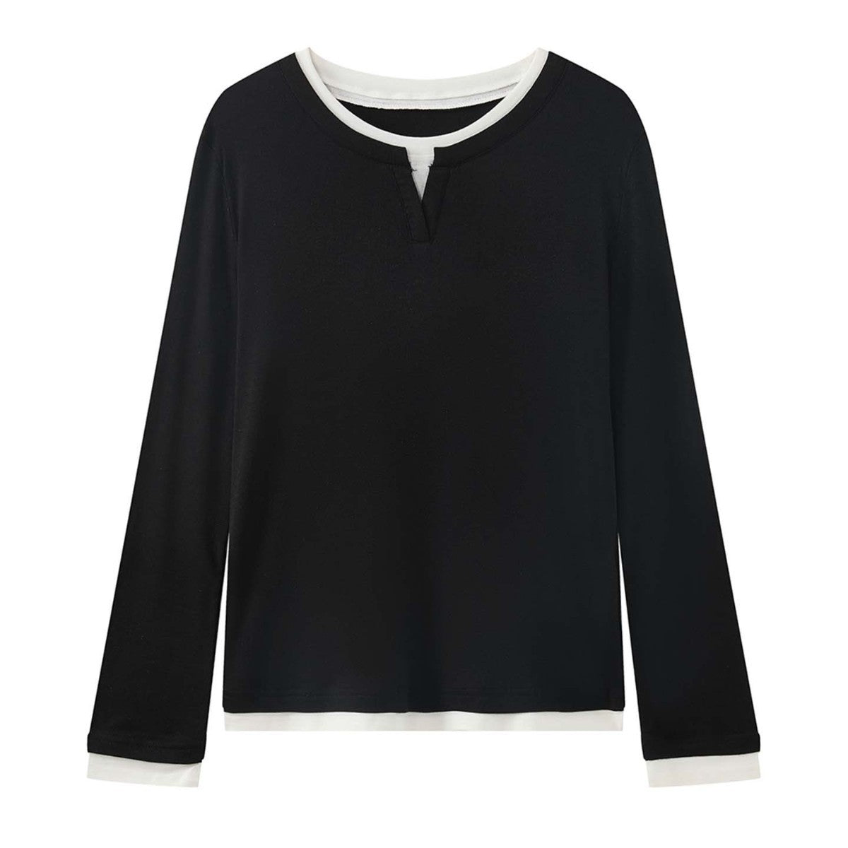 Women layered look long sleeve with notch at the neckline made of soft sweat fabric