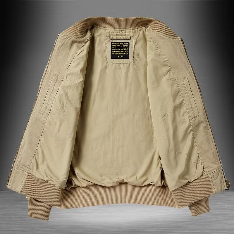 Herren Baumwoll-Canvas Bomberjacke mit Ärmeltasche und Rippbündchen Chichicherry