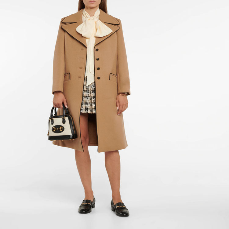 Ladies Tailored Wool Blend Coat with Wide Lapels and Flared Skirt Chichicherry