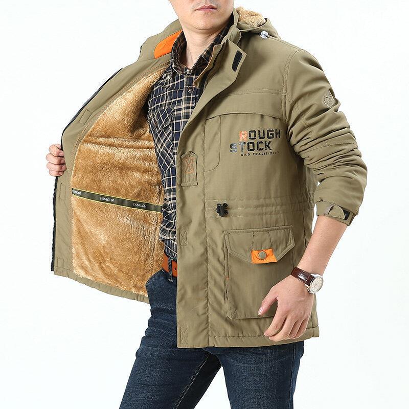 Men's windproof field parka with warming faux fur lining, hood and multifunctional pockets Chichicherry