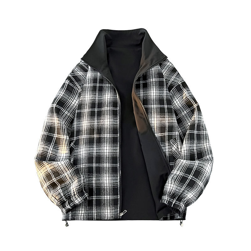 Unisex Reversible Utility Jacket with checked lining, stand-up collar and elastic cuffs Chichicherry