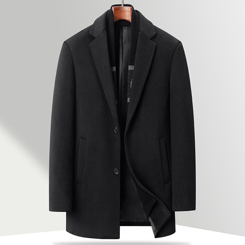 Men's Modern Business Overcoat made of Wool Blend with Slim Lapels and Thermolining Chichicherry