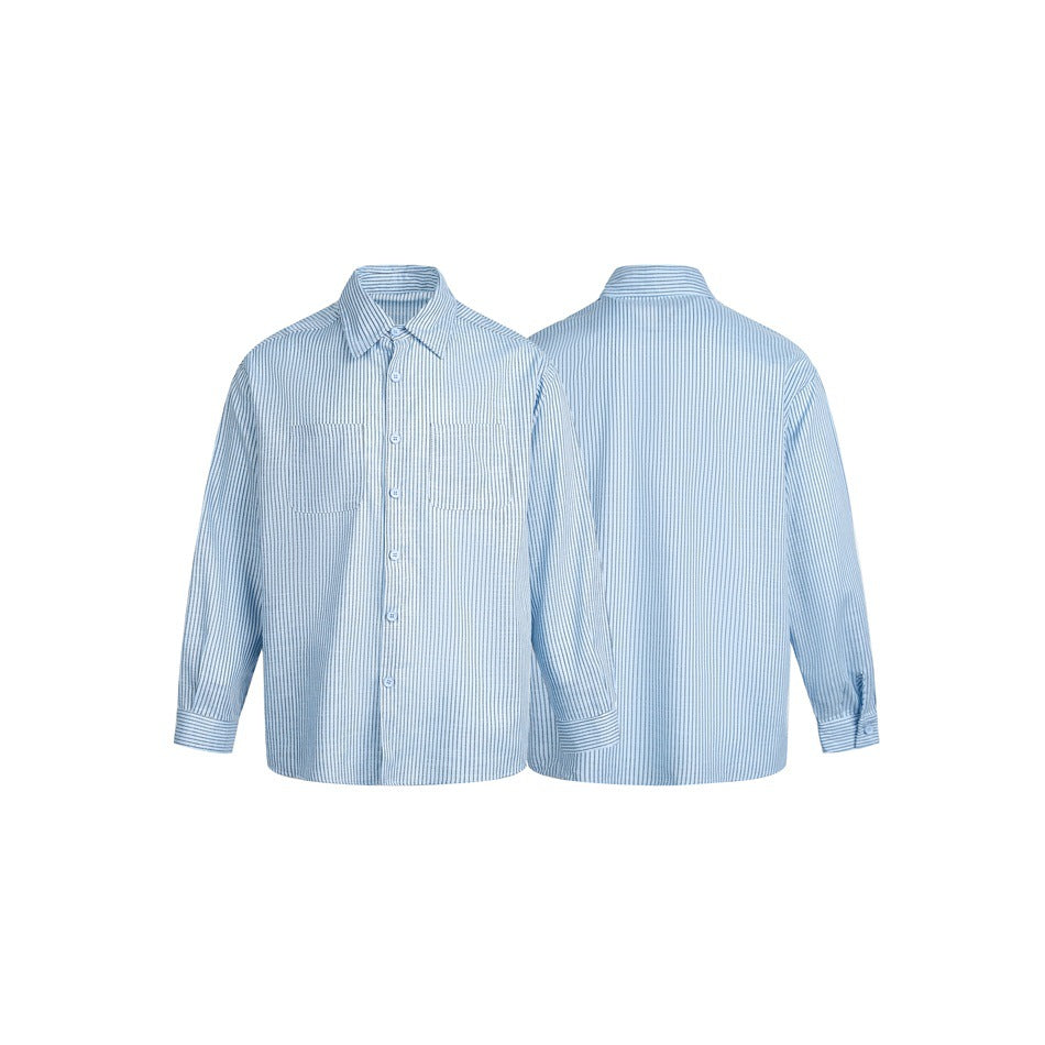 Men's Relaxed Pinstripe Shirt made of Cotton Blend with Kent Collar and Patch Chest Pockets Chichicherry