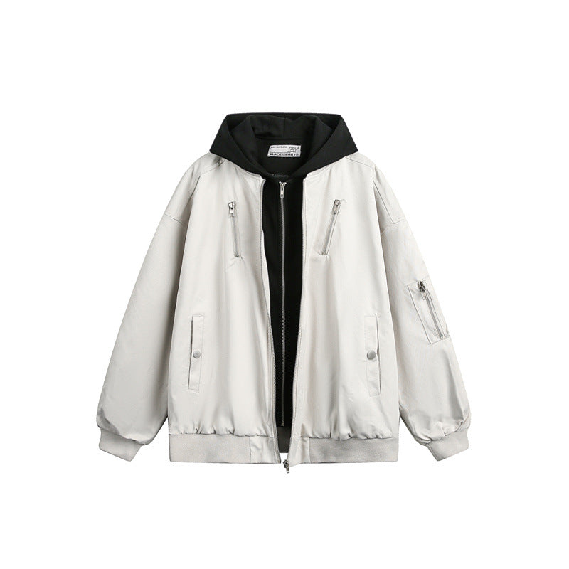 Unisex Boxy Bomber Jacket with integrated hood layer and multifunctional pockets Chichicherry