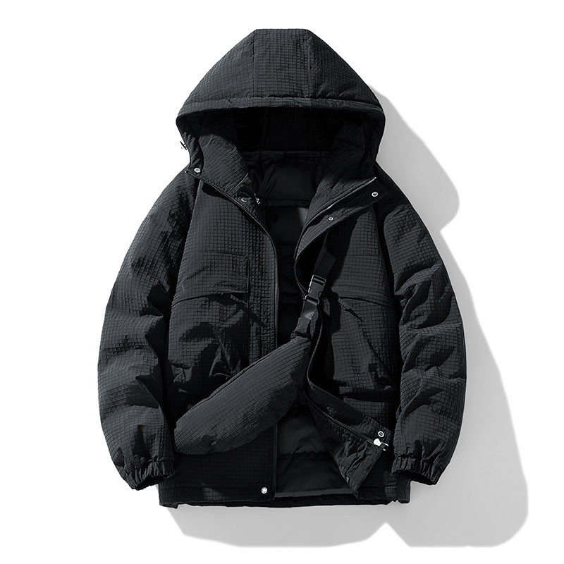 Men's Padded Ripstop Parka with Hood Oversized Cut and Integrated Shoulder Bag Chichicherry