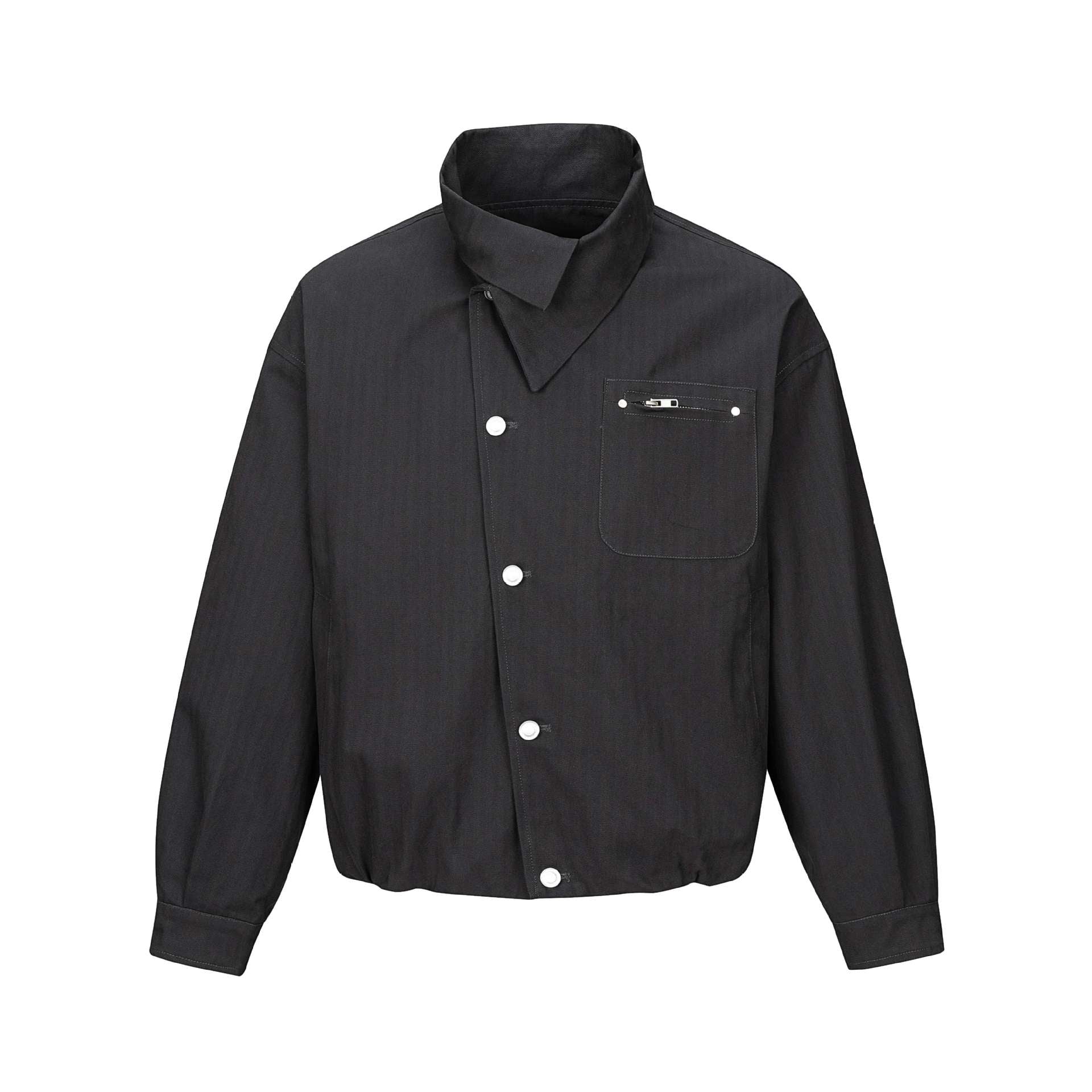 Men's short-cut canvas blouson with high stand-up collar and snap button placket Chichicherry
