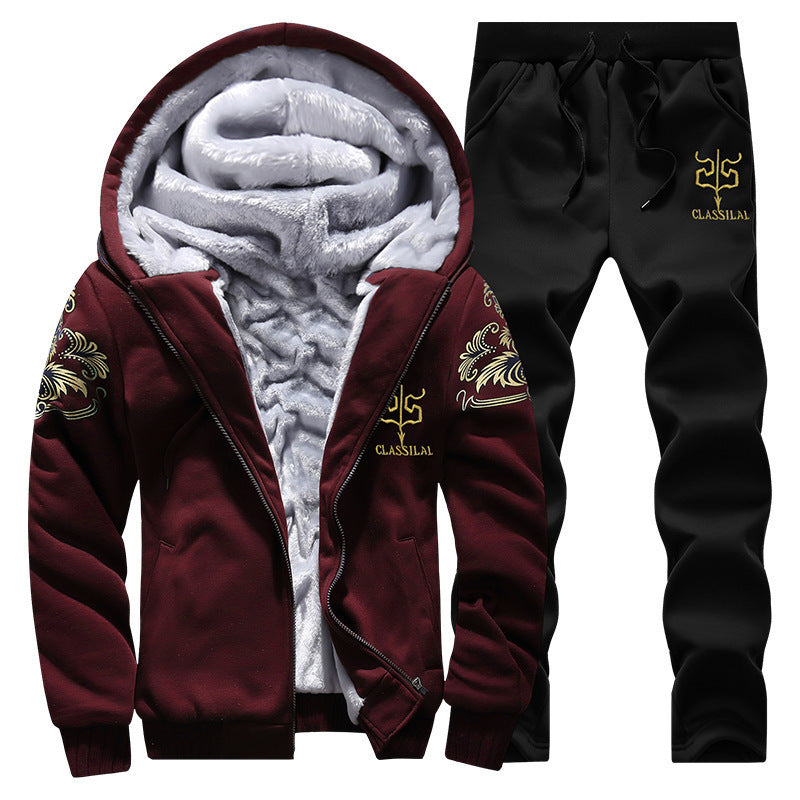 Men's padded hoodie tracksuit with teddy fleece lining, zip jacket and jogger Chichicherry