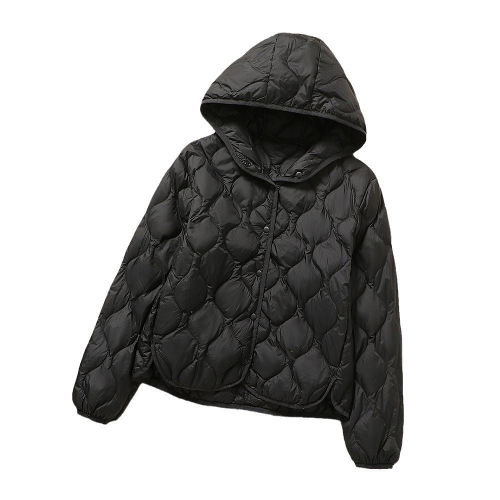 Women's Lightweight Quilted Hooded Jacket with Oval Quilting and Press Stud Placket Chichicherry
