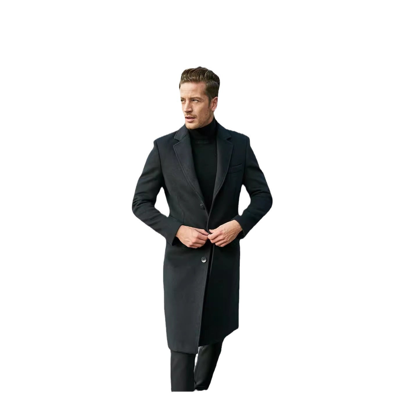 Men's Tailored Wool Blend Coat in Classic Single-Breasted Style Chichicherry