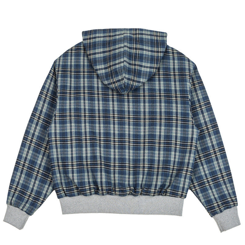 Unisex Padded Hoodie Bomber Jacket with Checkered Flannel Lining and Sturdy Zipper Chichicherry