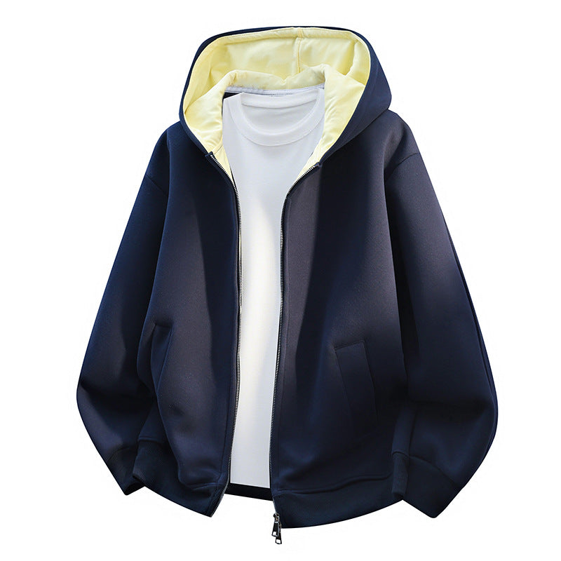 Men's Oversize Zip Hoodie with Contrast Lined Hood and Kangaroo Pockets Chichicherry