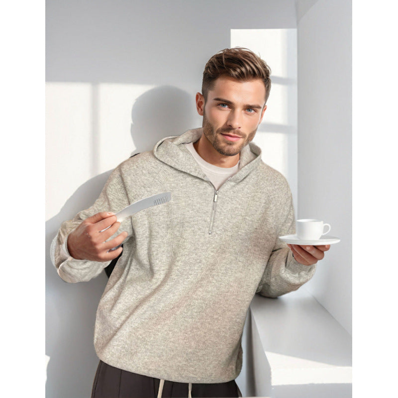 Herren Kapuzen-Halbzip-Pullover aus weichem Strukturstrick Chichicherry