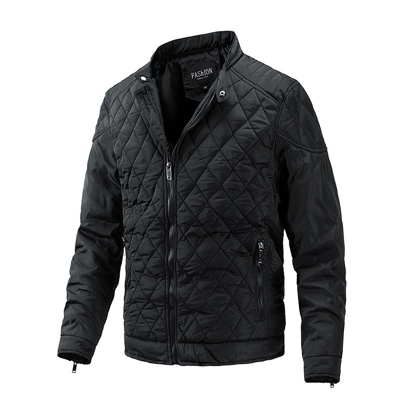Men's quilted transitional jacket with diamond quilting, stand-up collar and zipper Chichicherry