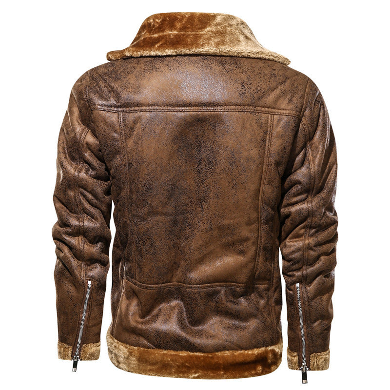 Men's velour imitation biker jacket with high collar and warming teddy inner side Chichicherry