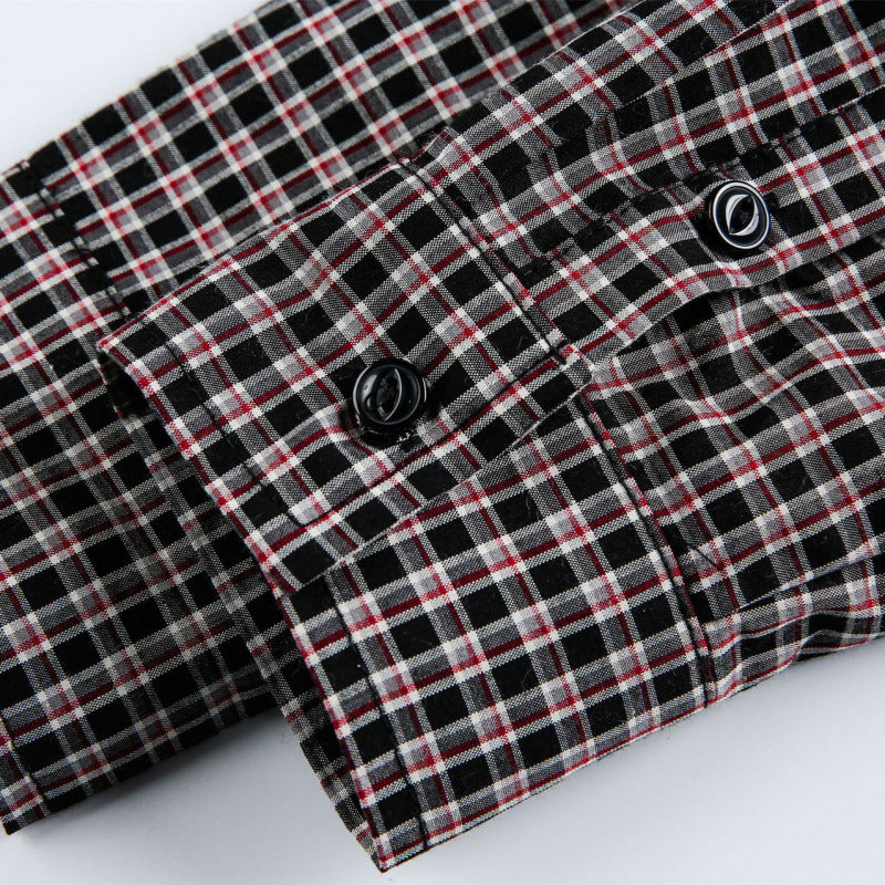 Men's Boxy Overshirt in a fine check pattern with a continuous button placket and a patch chest pocket Chichicherry
