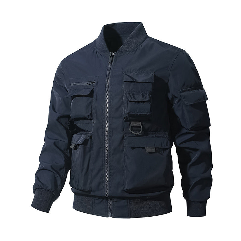 Men's Tactical Bomber Jacket in Field Look with Modular Outer Pockets and Elastic Hem Chichicherry
