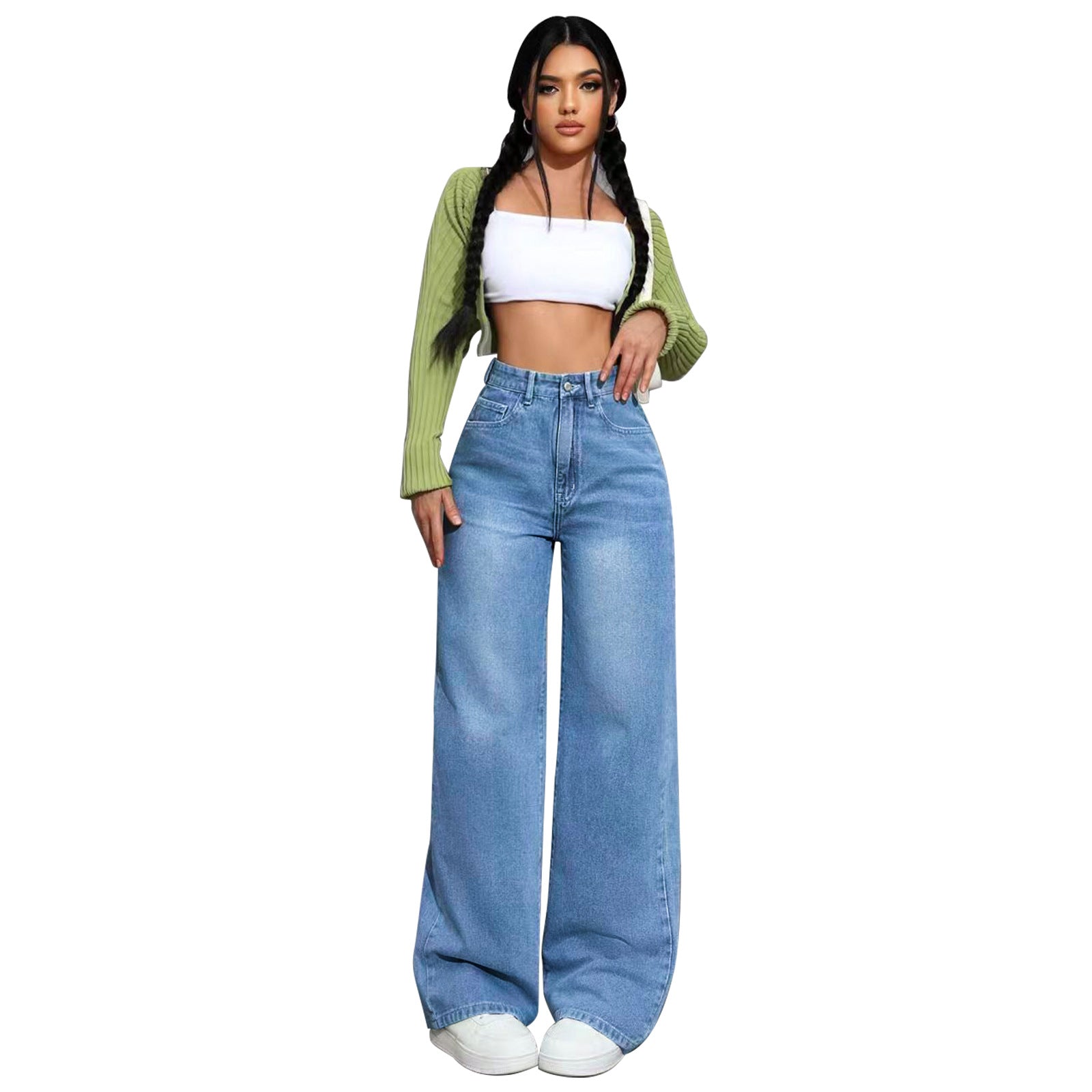 Women High-Waist Palazzo Jeans with extra wide leg and soft pleats Chichicherry