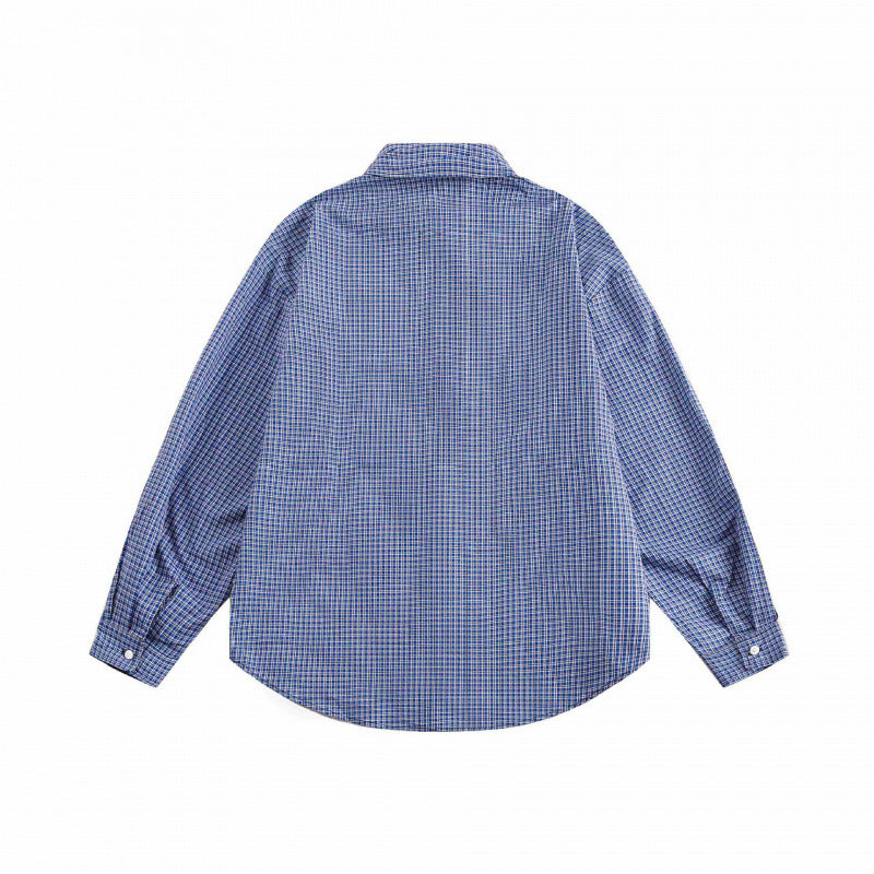 Unisex Oversized Check Shirt in Relaxed Fit with Button-Down Collar, Breast Pocket and Rounded Hem Chichicherry