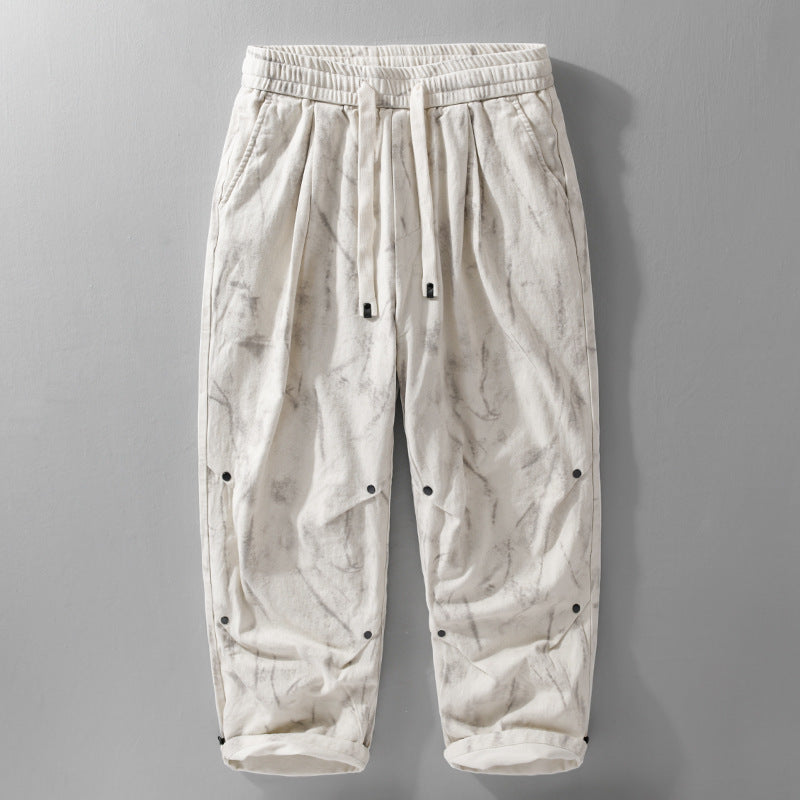 Men's Wide Baggy Cargo Pants with Marble Print and Drawstring Chichicherry