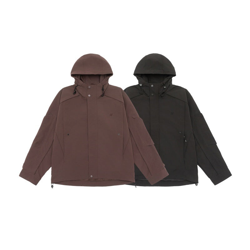 Unisex technical hooded field jacket in boxy cut with concealed front and multifunctional pockets Chichicherry