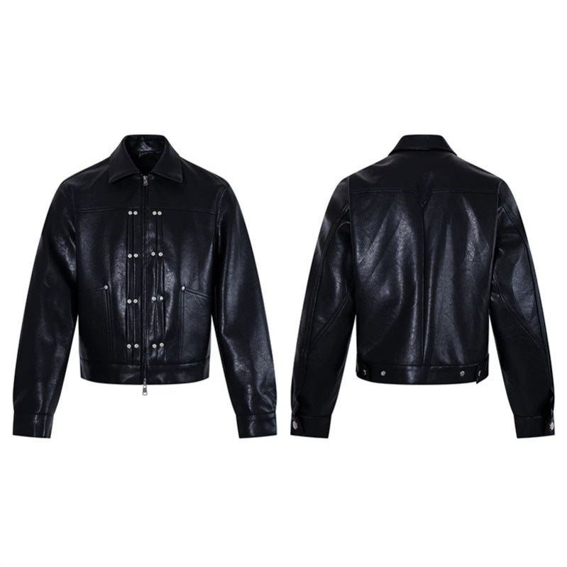 Men's short-cut leather-look jacket with decorative stitching and metal eyelets Chichicherry