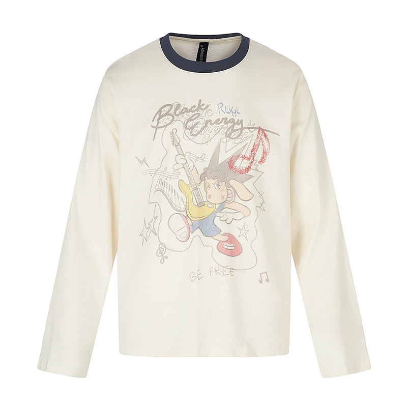 Women's long-sleeve shirt with comic guitar print, glitter detail, and contrast collar Chichicherry