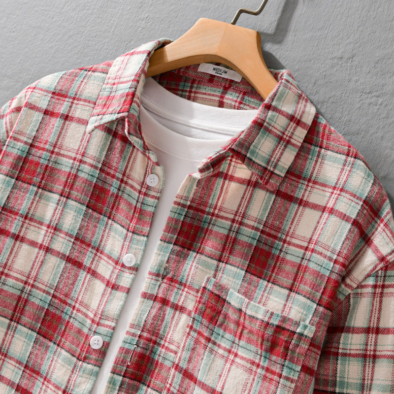Men's Checkered Flannel Overshirt in Shirt Jacket Style with Patch Chest Pocket Chichicherry