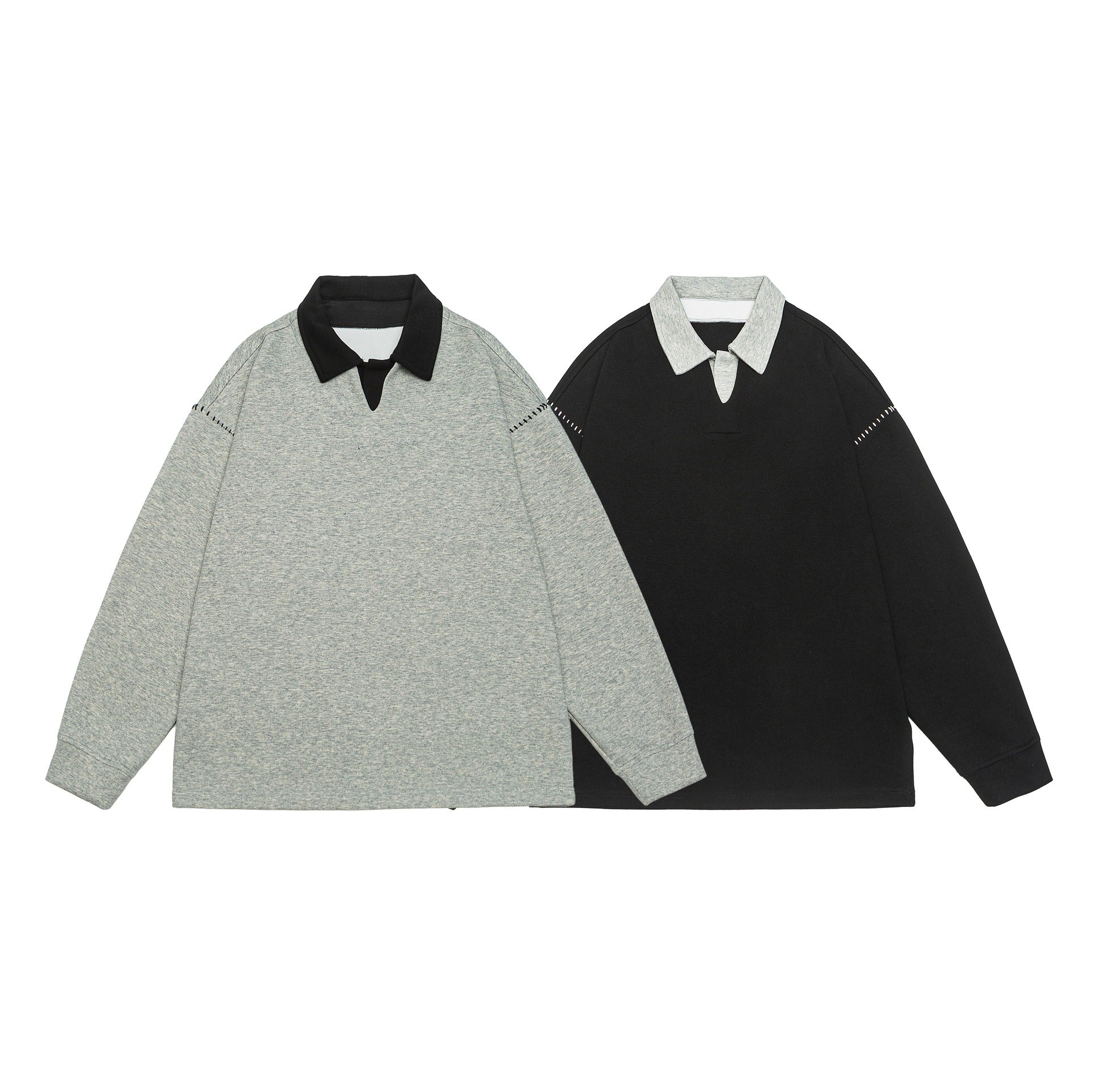 Unisex Oversize Polo collar sweatshirt with contrast collar and decorative perforation Chichicherry