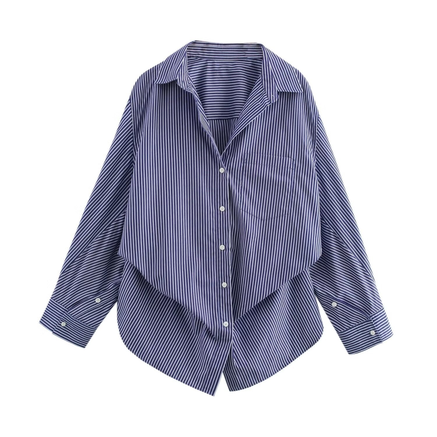 Women's oversized striped shirt with extended back and Kent collar Chichicherry
