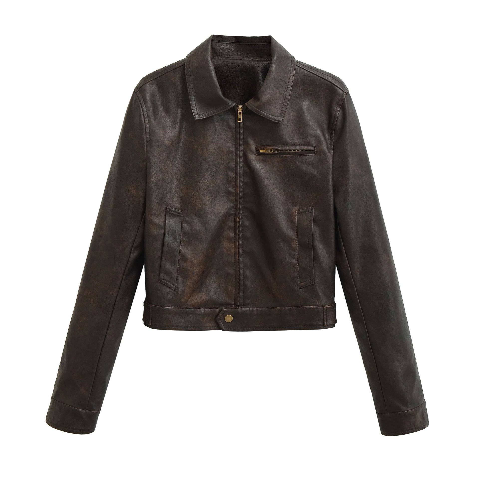 Men's vintage-inspired bomber style leather jacket with zipper and chest pocket Chichicherry