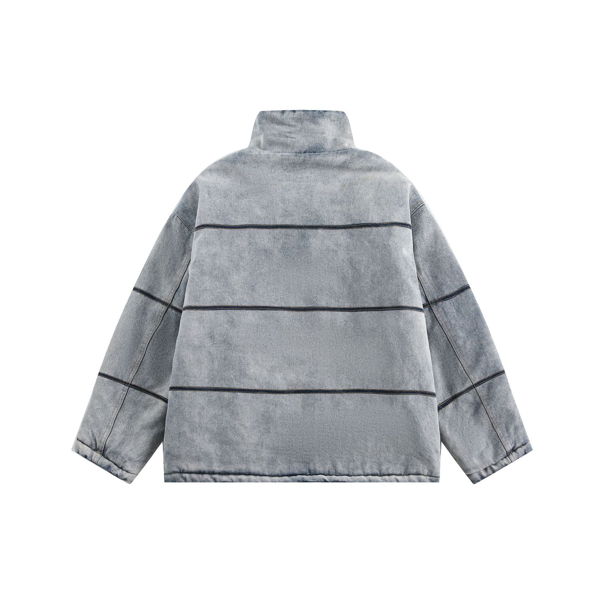 Unisex Boxy quilted denim-look transitional jacket with high stand-up collar Chichicherry