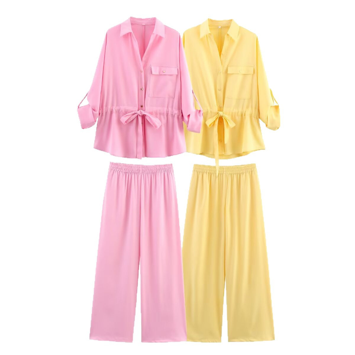 Ladies wide palazzo pants with elastic waistband and flowing leg width Chichicherry