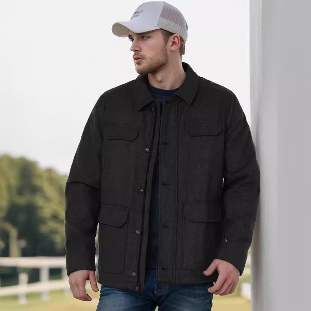 Herren Woll-Fieldjacke mit vier Pattentaschen und Hemdkragen Chichicherry