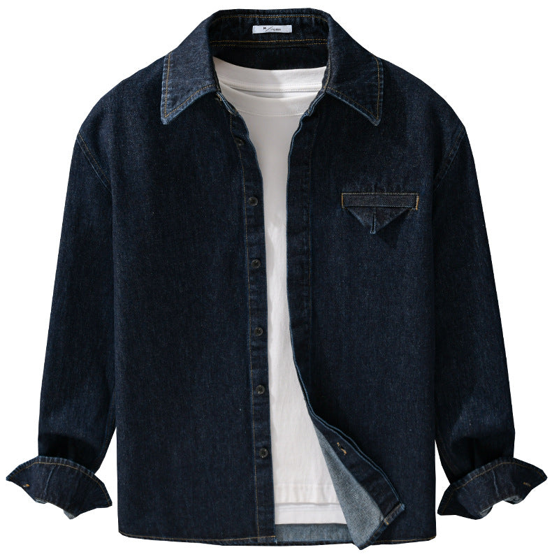 Men's denim overshirt in worker style with concealed button placket Chichicherry