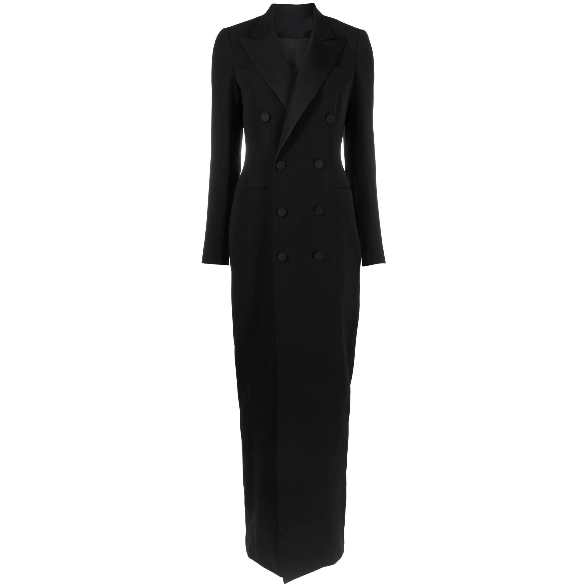 Women's Double-Breasted Blazer Dress with Satin Lapels Chichicherry