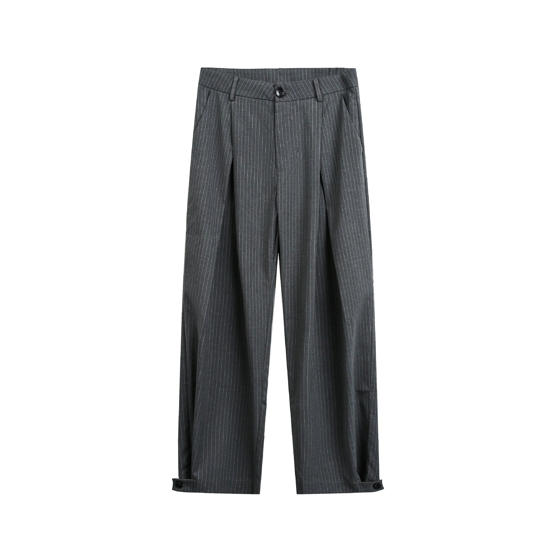 Women's High-Rise Wide Suit Trousers with Creases, Pinstripes, and Adjustable Cuff Chichicherry