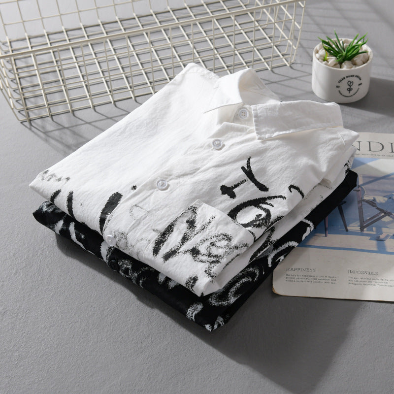 Men's Casual Overshirt with Graphic Scribble Print and Chest Pocket Chichicherry