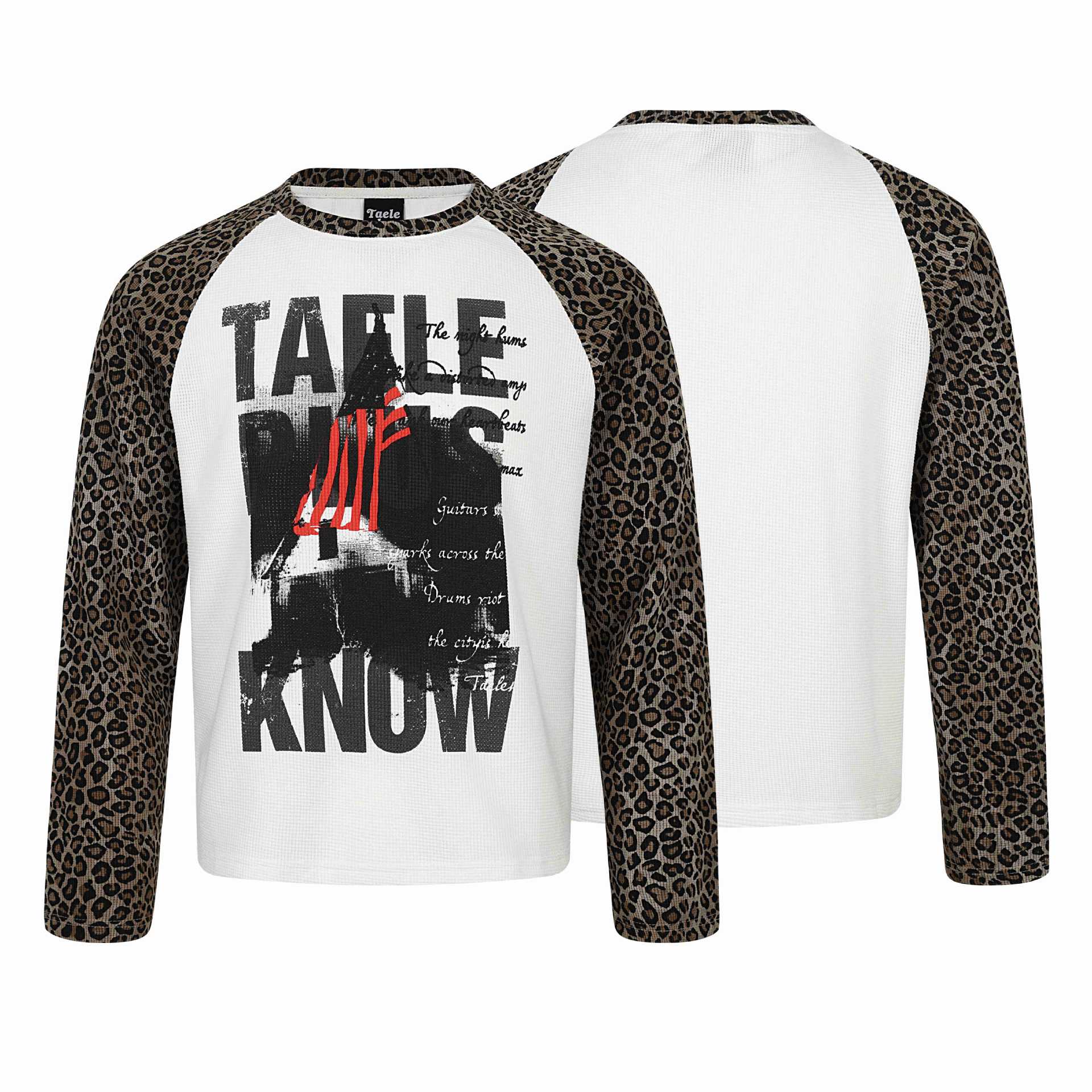 Women's long sleeve shirt in raglan style with leopard sleeves and waffle texture Chichicherry