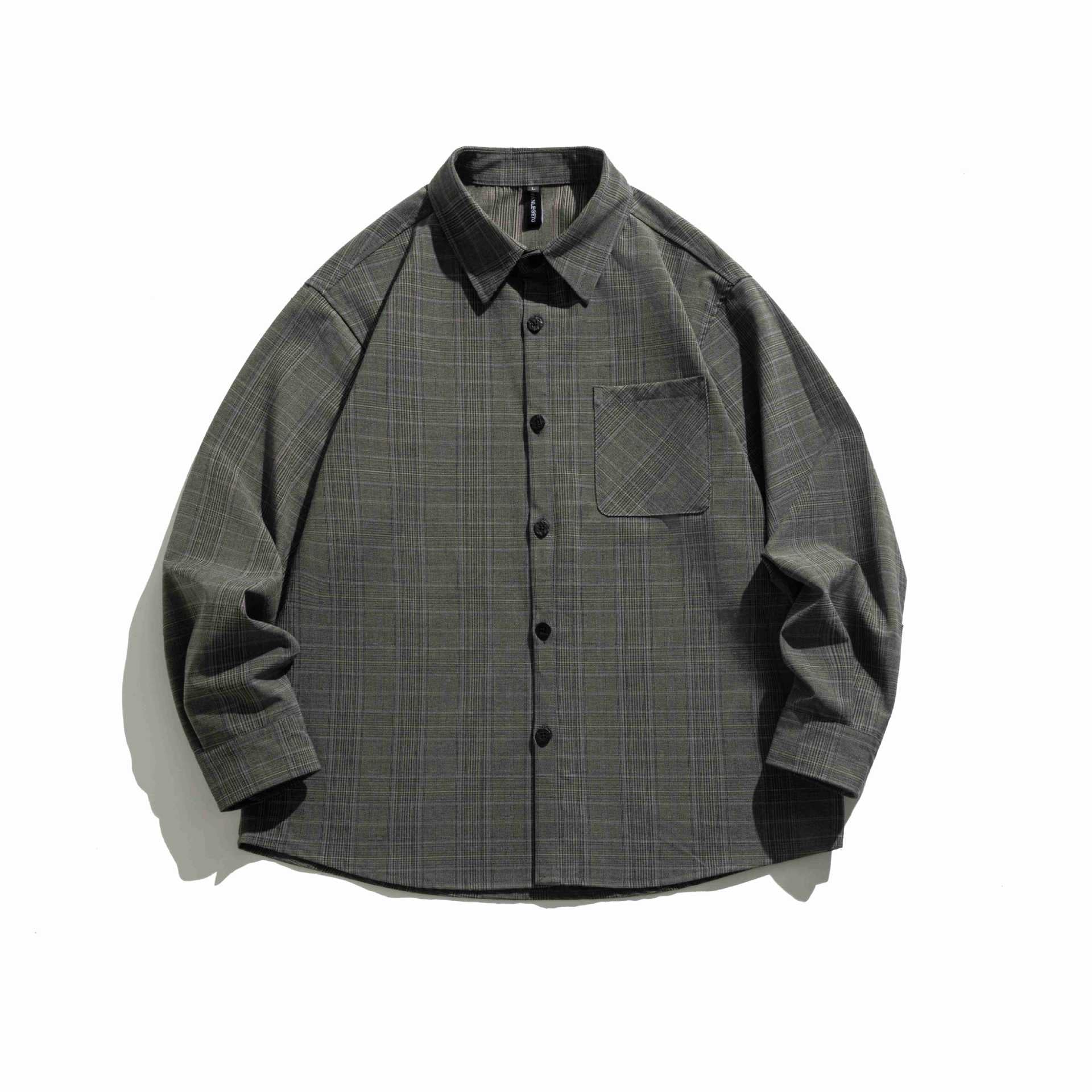 Men's Boxy Glencheck Shirt Jacket with Extended Hem and Patch Chest Pocket Chichicherry