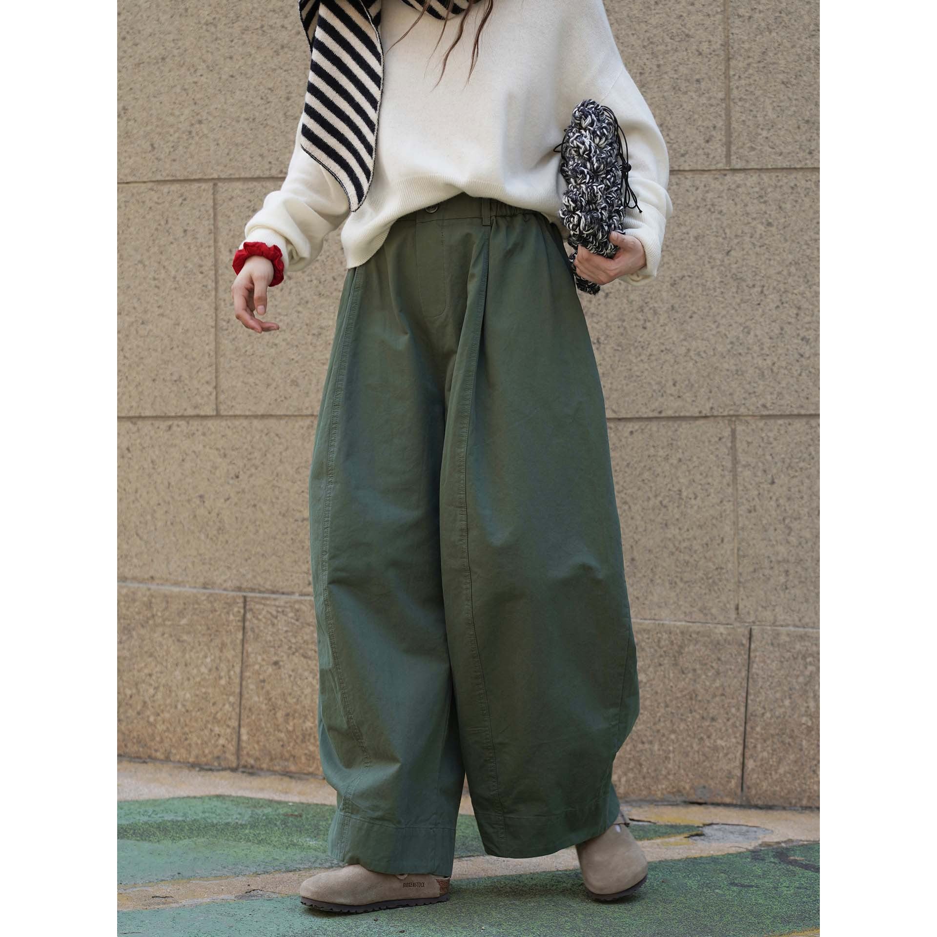 Women Wide High-Waist Pleated Culotte Pants with Subtle Button Placket Chichicherry