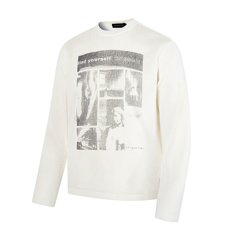 Men's sweatshirt with vintage photo collage print, straight cut and round neck Chichicherry