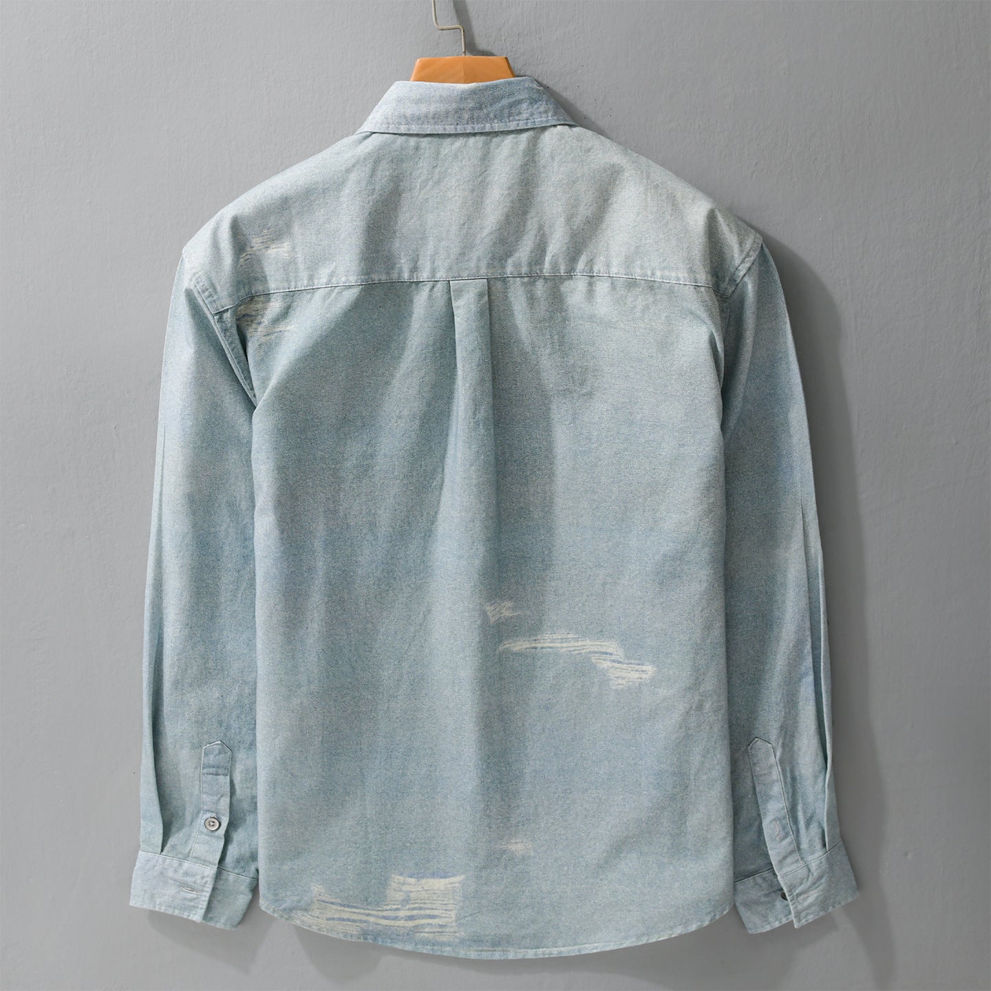 Men's Denim Overshirt with Used Effect and Chest Pocket Chichicherry