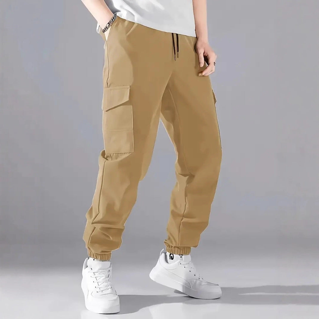 Men's Lightweight Tech Cargo Pants in Jogger Style with Drawstring, Elastic Leg Cuff & Multi-Pockets Chichicherry