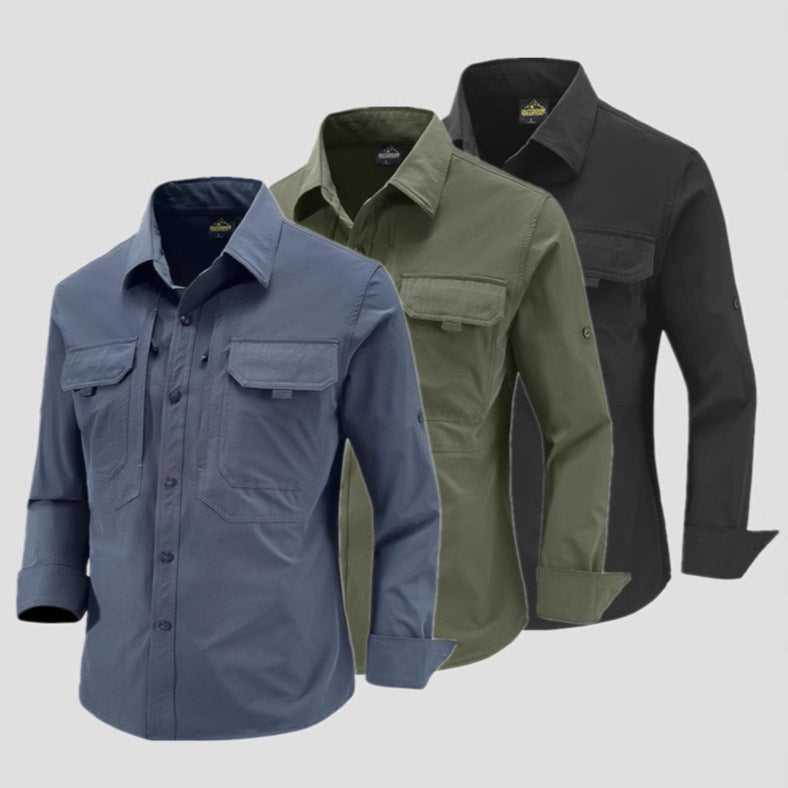 Men's Technical Field Shirt with Ripstop Structure, Chest Pockets and Roll-Up Sleeves Chichicherry