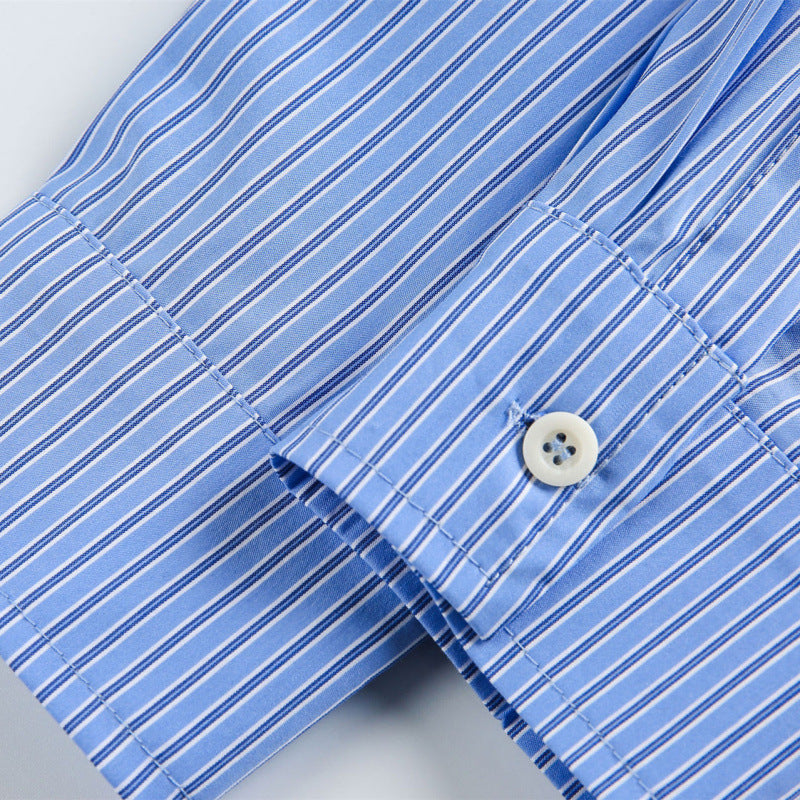 Women's oversized shirt with fine pinstripes, chest pocket, and classic Kent collar Chichicherry